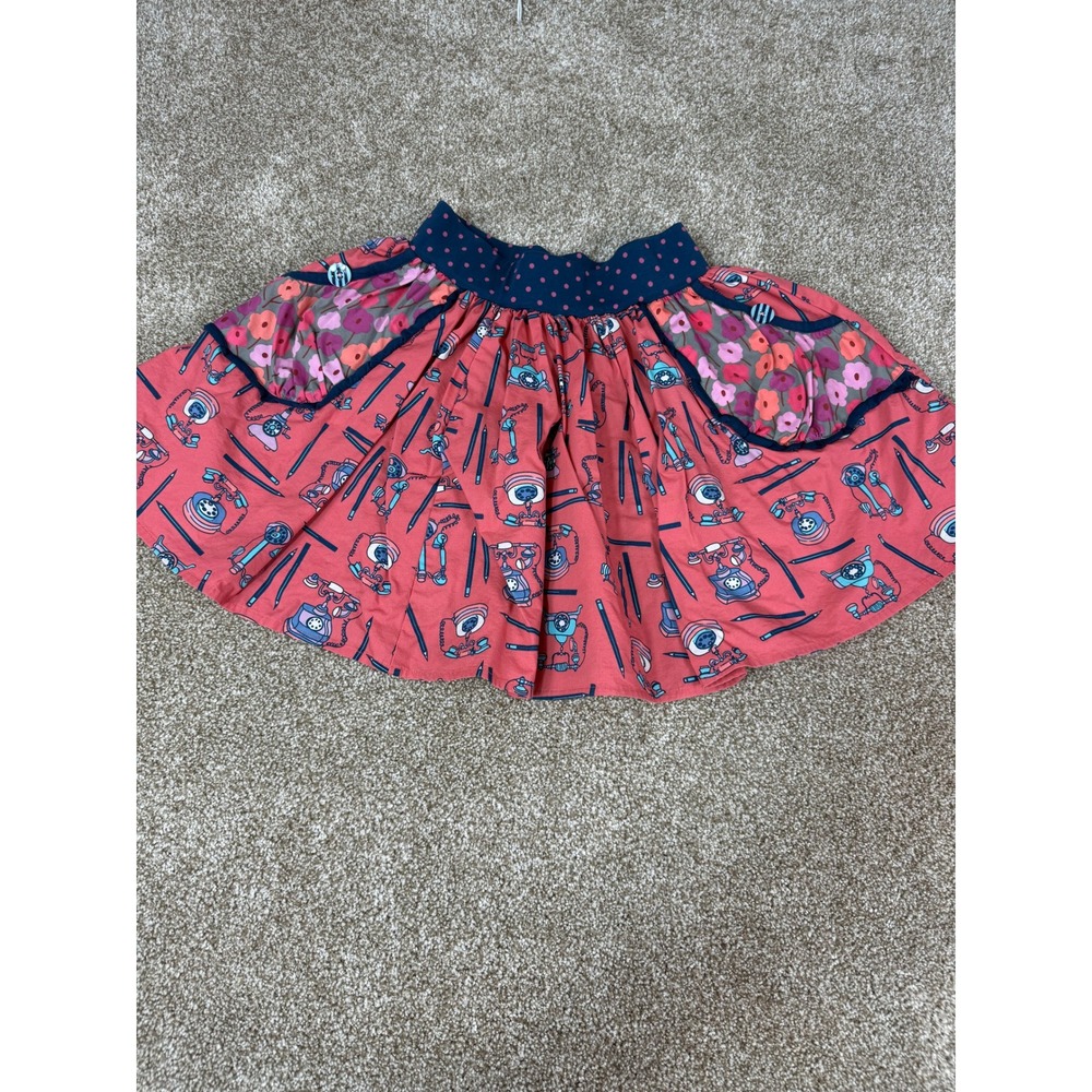 Matilda Jane Girls Pink‎ Vintage Telephone Print Flared Skirt Pockets Size 10